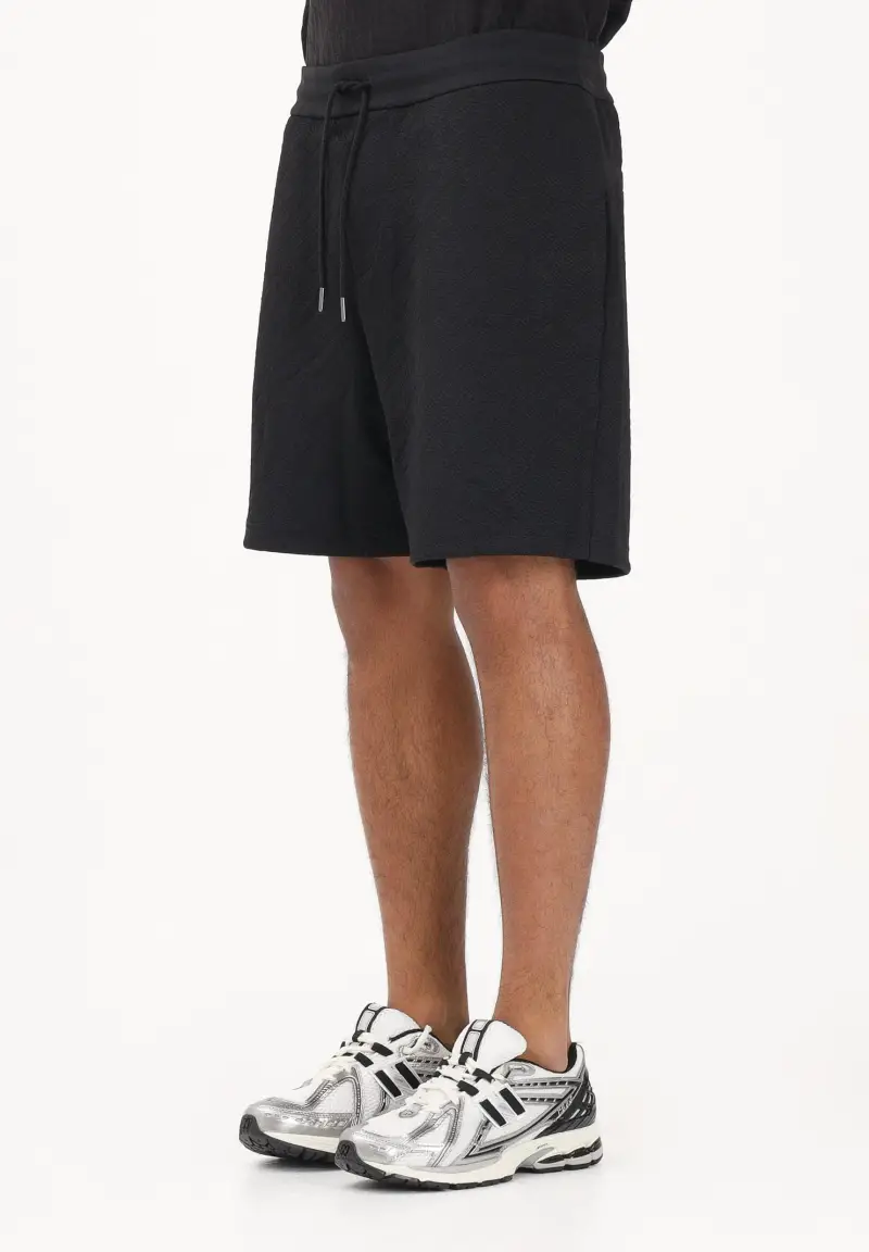 Shorts sportivo nero da uomo con texture jacquard