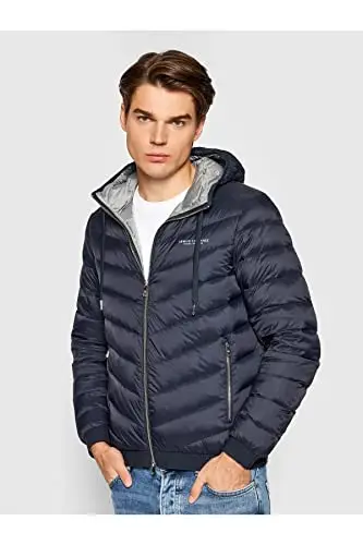 Armani Exchange Steppjacke mit Kapuze und Reißverschluss, Milano/New York Logo Giacca, Blu Navy/Grigio mélange, XL Uomo miniatura 2
