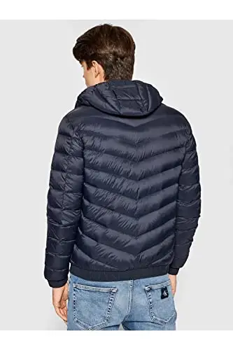 Armani Exchange Steppjacke mit Kapuze und Reißverschluss, Milano/New York Logo Giacca, Blu Navy/Grigio mélange, XL Uomo miniatura 3