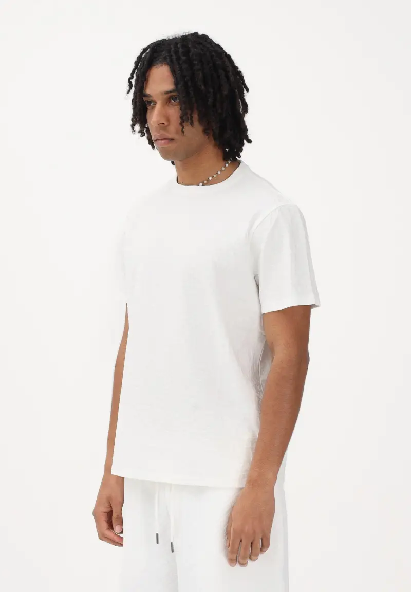 T-shirt a manica corta bianca da uomo con texture tono su tono