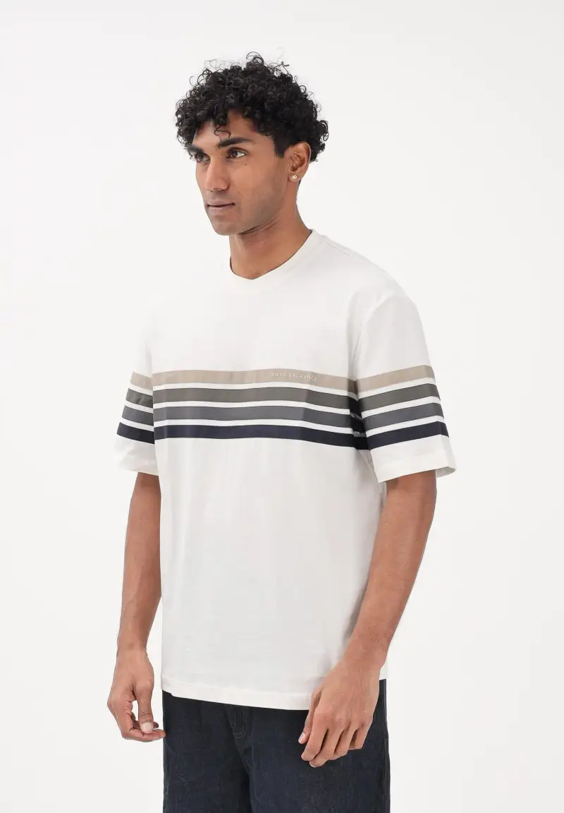 T-shirt a manica corta crema da uomo con bande a contrasto