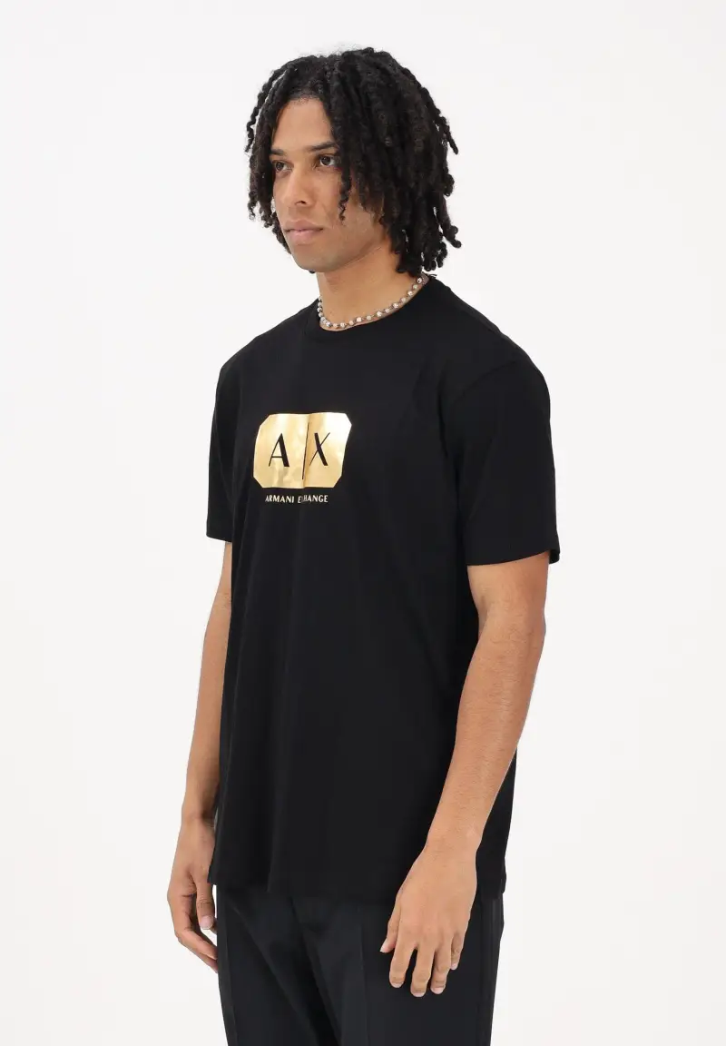 T-shirt a manica corta nera da uomo con stampa logo