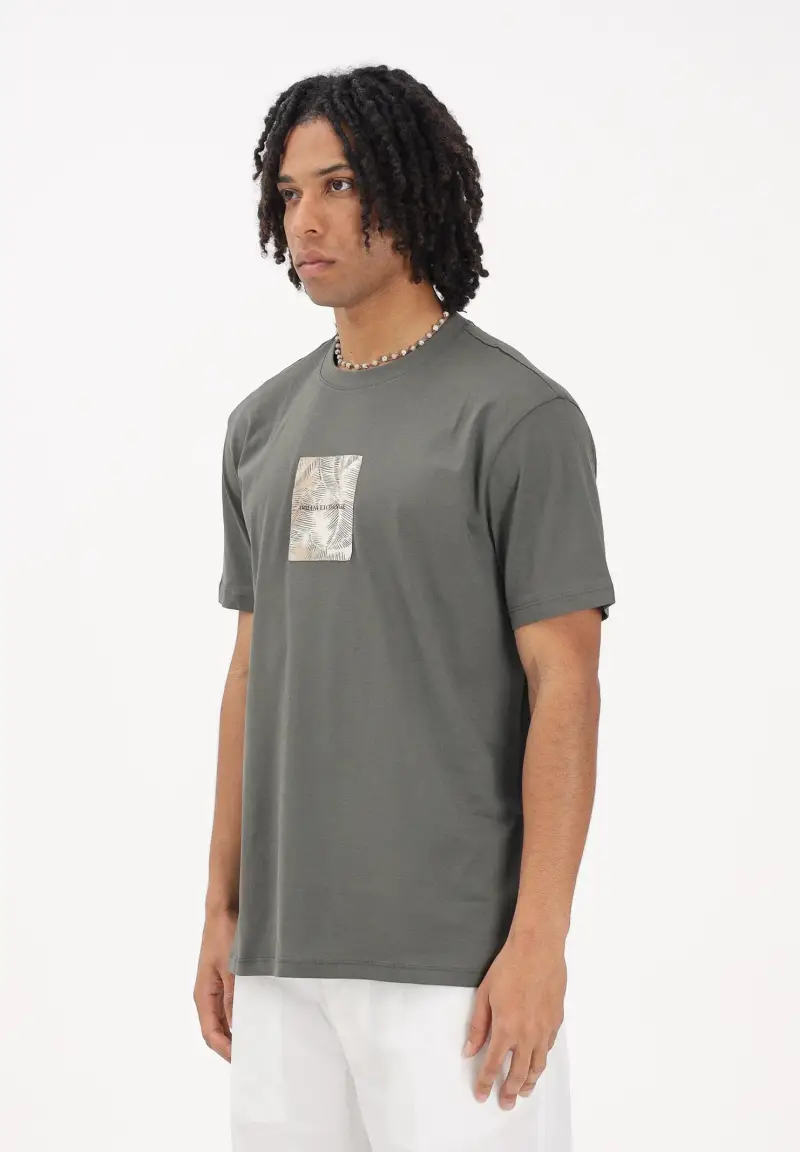 T-shirt a manica corta verde militare da uomo con stampa