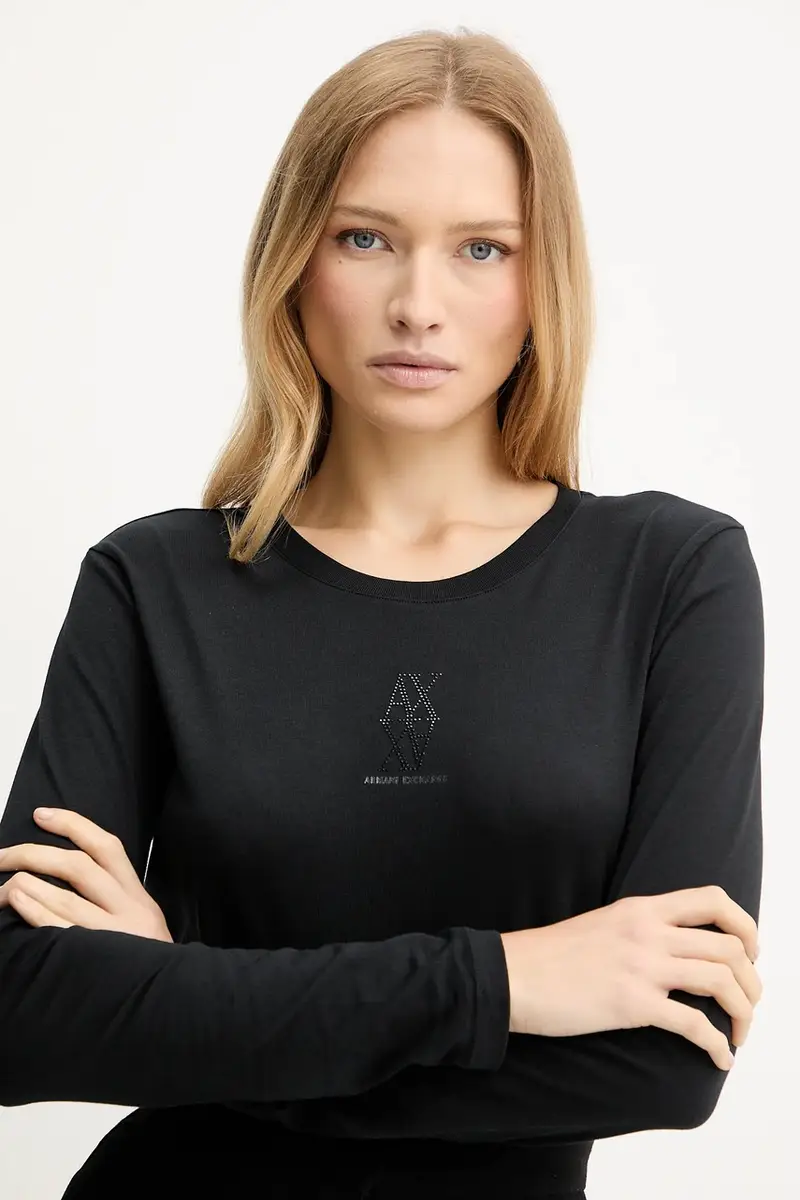 top a maniche lunghe in cotone colore nero XW001350 AF17172 miniatura 4