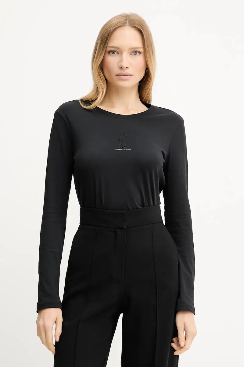 top a maniche lunghe in cotone colore nero XW001350 AF17172