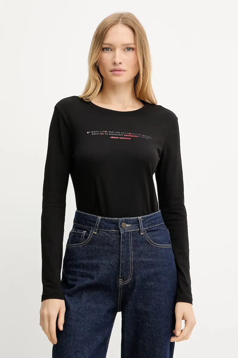 top a maniche lunghe in cotone colore nero XW001360 AF10356