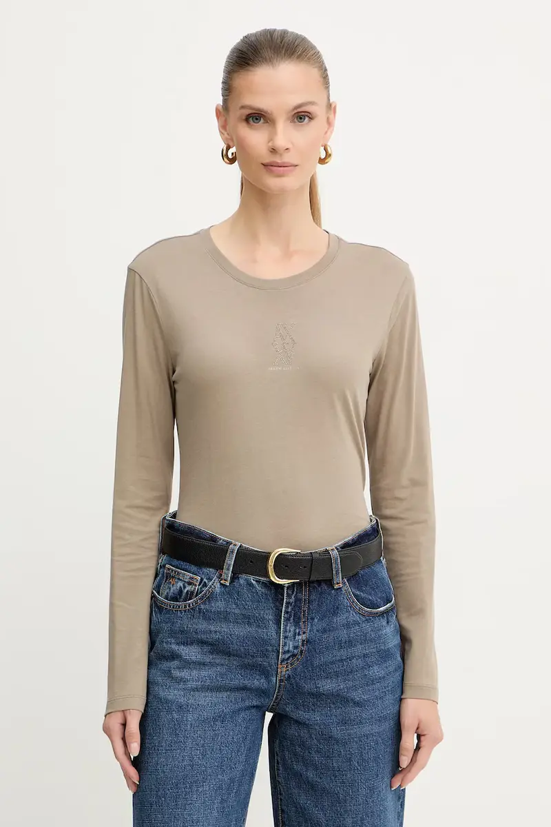 top a maniche lunghe in cotone colore verde XW001350 AF17172