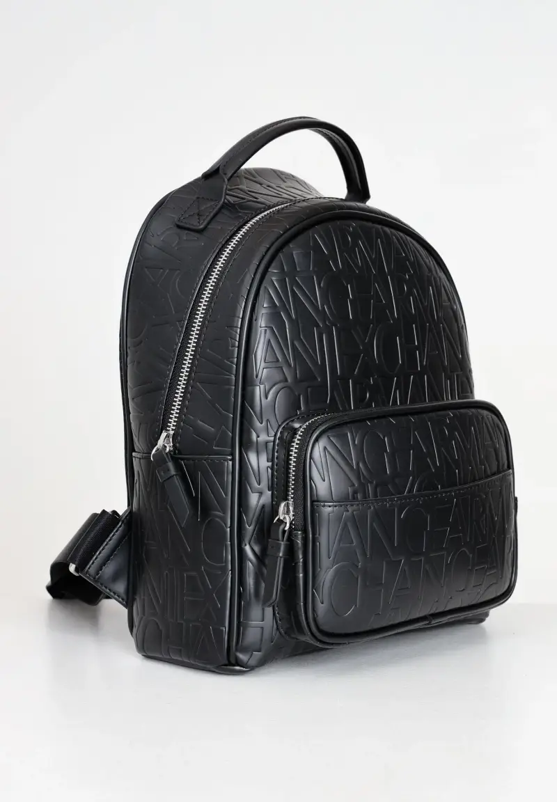 Zaino nero da donna con logo allover in rilievo miniatura 3