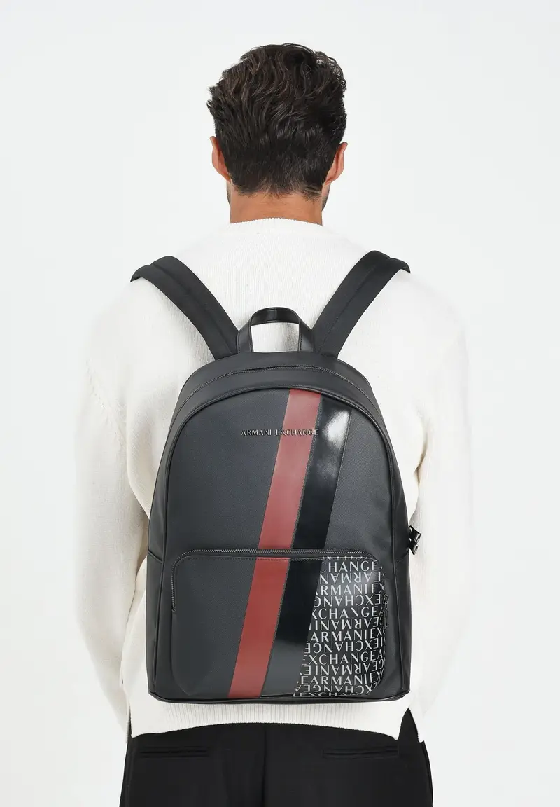 ARMANI EXCHNGE Zaino nero da uomo con motivo color block e logo miniatura 3
