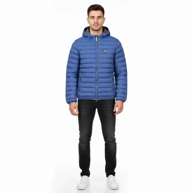 Giubbotto Uomo Blu con Cappuccio e Logo miniatura 3