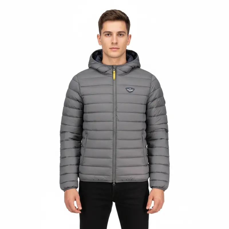 Giubbotto Uomo Grigio con Cappuccio e Logo miniatura 3