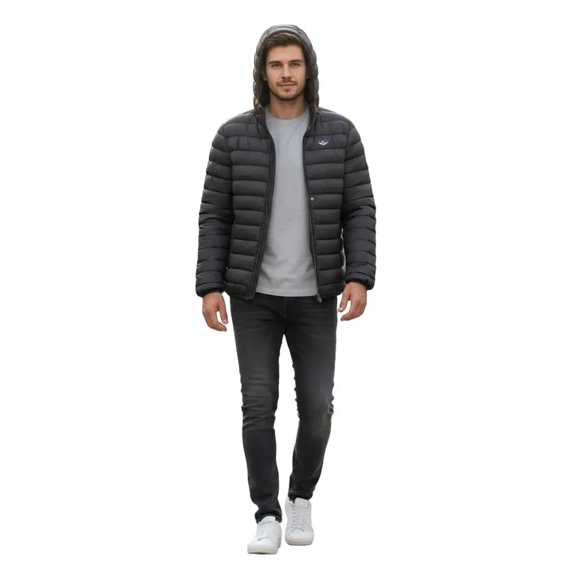 Giubbotto Uomo Nero con Cappuccio e Logo miniatura 3