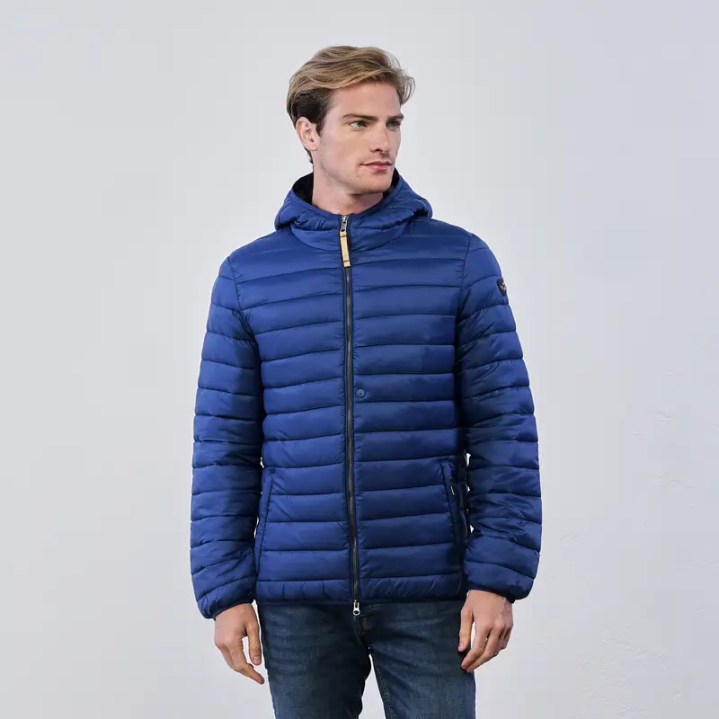 Piumino blu da uomo con zip e tasche