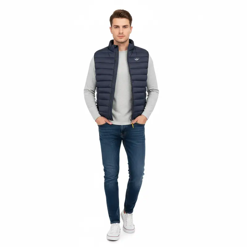 Smanicato Uomo Blu con Zip e Logo miniatura 3