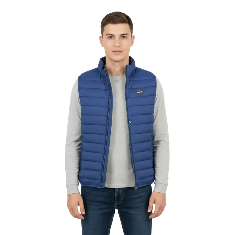 Smanicato Uomo Blu con Zip e Logo miniatura 3