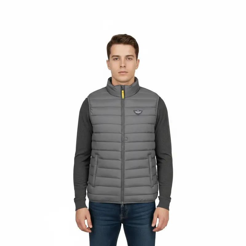 Smanicato Uomo Grigio con Zip e Logo miniatura 3