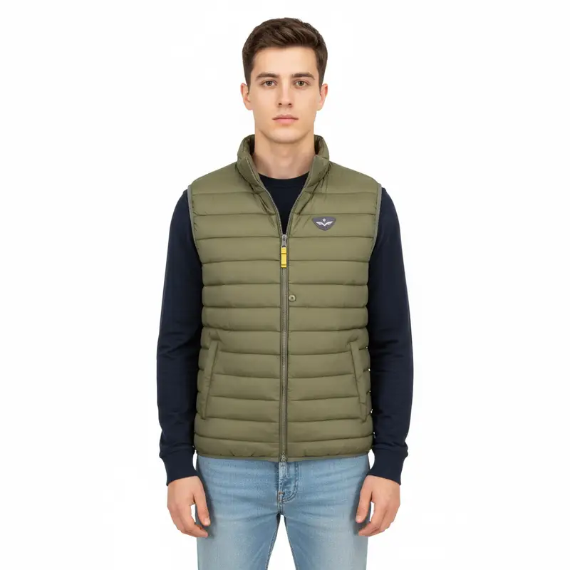 Smanicato Uomo Verde con Zip e Logo miniatura 3