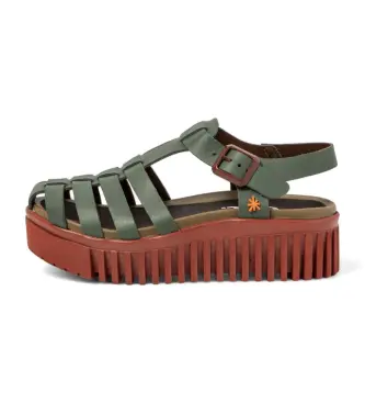 per donna 1157521DI003_0G3 1575 sandali in pelle verde Brighton (40), 3 a 5cm, Fibbia, Casual