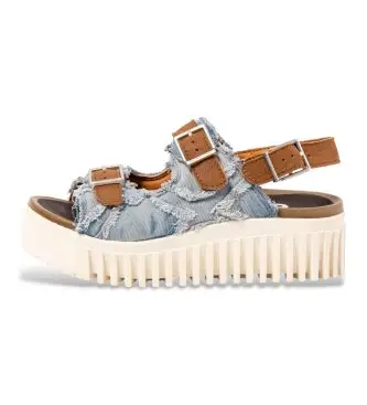 per donna 11677S1H7003_0MU Sandali Brighton in pelle blu (37), Tessuto, 3 a 5cm, Fibbia, Casual, Multicolore