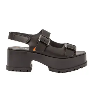 per donna 118211201003_001 Sandali in pelle 1821 neri -Altezza tacco 6cm- (40), Nero, 5 a 8cm, Velcro, Casual