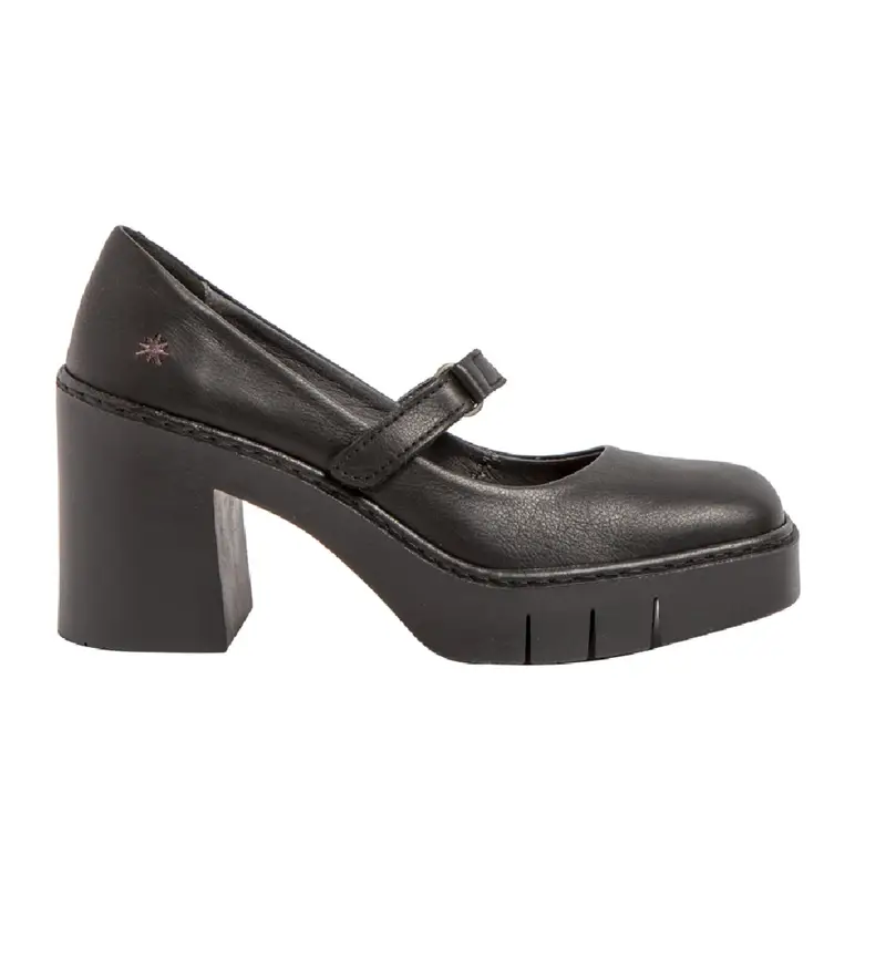 per donna 119771101003_001 Scarpe in pelle nera del 1977 -Altezza tacco 9 cm (37), Nero, 8 a 10cm, Velcro, Casual