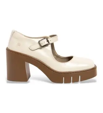 per donna 1198411KH003_082 Scarpe del 1984 in pelle color bianco sporco (37), Oro, 8 a 10cm, Fibbia, Classico