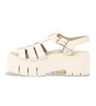 per donna 1204211ZZ003_020 Sandali in pelle bianca 2042 (38), Beige, Basso, 5 a 8cm, Fibbia, Casual