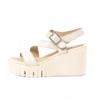 per donna 1208011ZZ003_020 Sandali in pelle Catania 2080, bianco sporco (37), Beige, 8 a 10cm, Fibbia, Casual