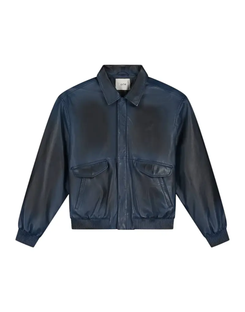 Leather Fade Jacket giacca in pelle con colletto effetto vintage - Navy M
