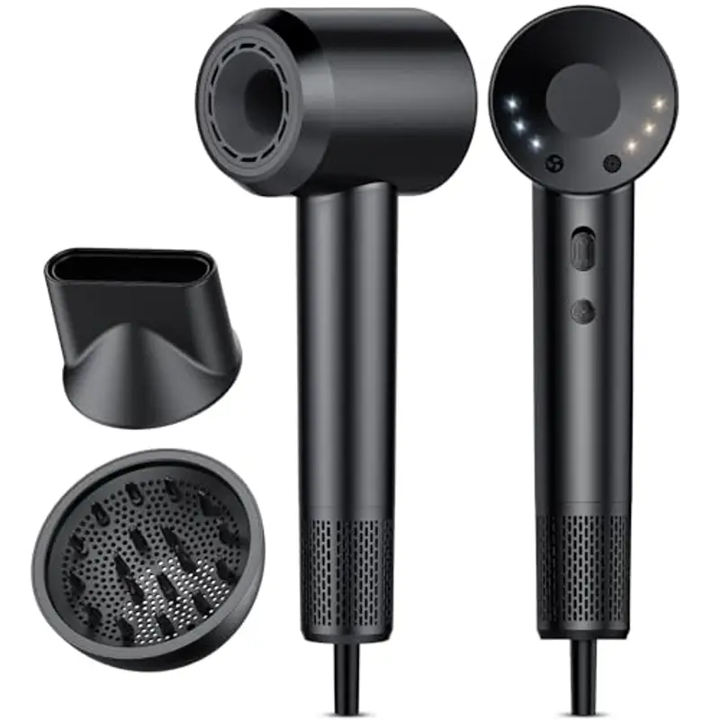 Asciugacapelli, 160.000 Giri/min Phon Capelli Professionale con 500 Milioni Ioni Negativi, 3 Velocità & 4 Temperature,