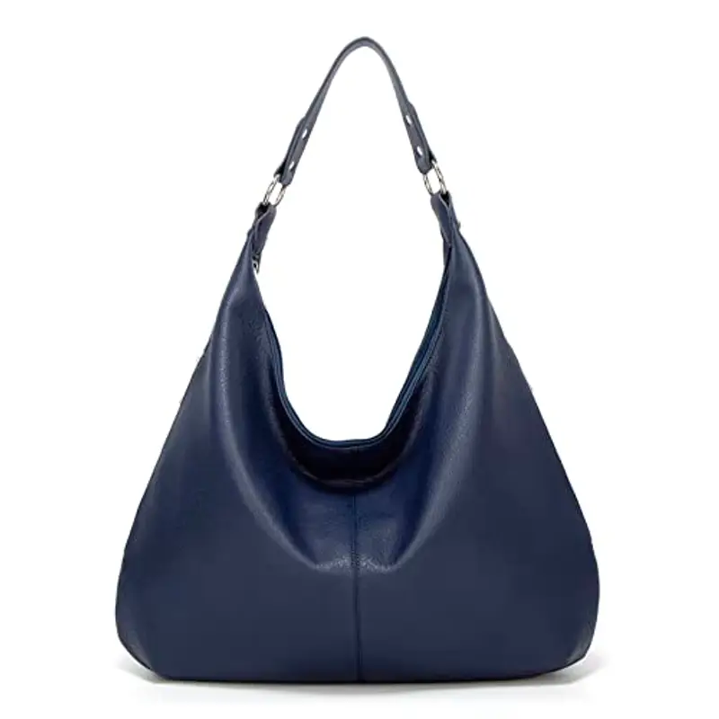 Ashioup, Borsa larga da donna vintage, in pelle ecologica in poliuretano, in stile hobo, con cerniera, Blu violaceo, Taglia unica