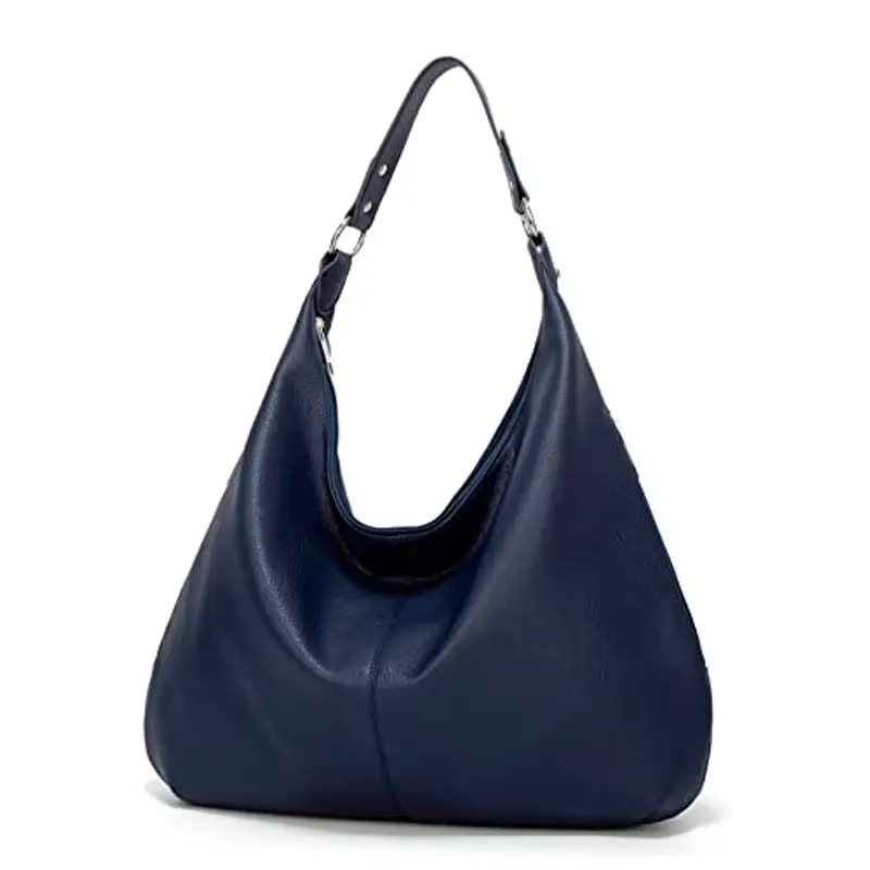 Ashioup, Borsa larga da donna vintage, in pelle ecologica in poliuretano, in stile hobo, con cerniera, Blu violaceo, Taglia unica miniatura 2