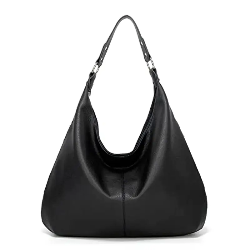 Ashioup, Borsa larga da donna vintage, in pelle ecologica in poliuretano, in stile hobo, con cerniera, Nero , Taglia unica