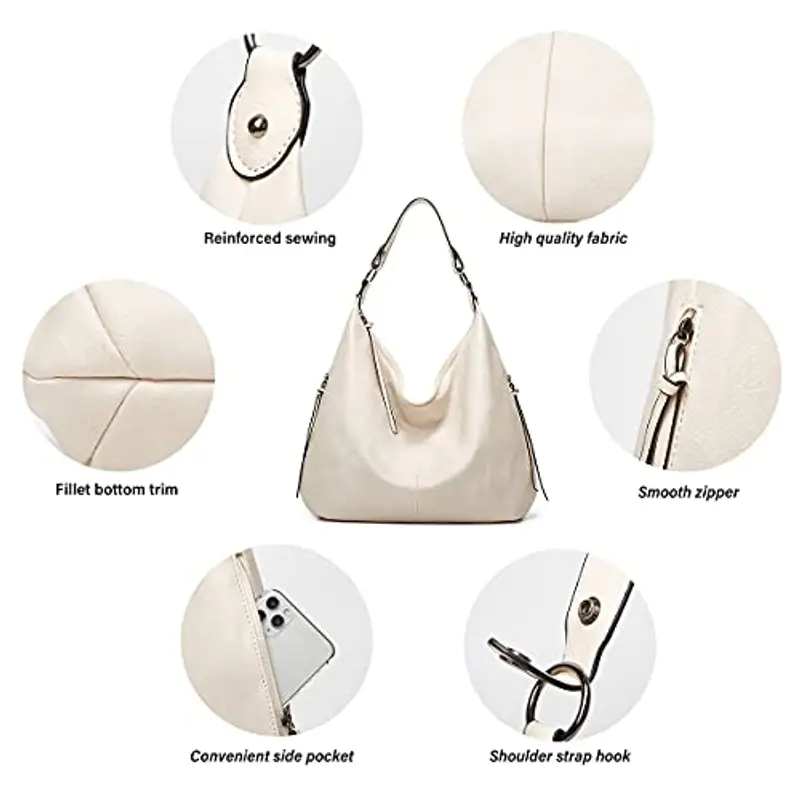 Ashioup, Borsa larga da donna vintage, in pelle ecologica in poliuretano, in stile hobo, con cerniera, Taglia unica miniatura 2