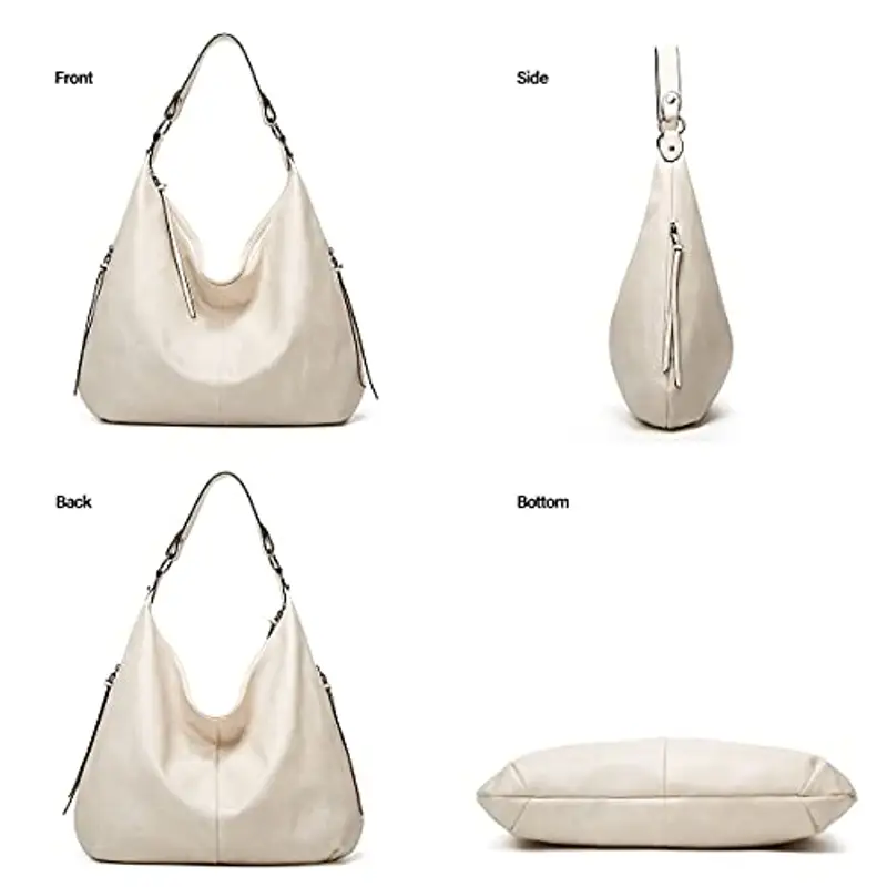 Ashioup, Borsa larga da donna vintage, in pelle ecologica in poliuretano, in stile hobo, con cerniera, Taglia unica miniatura 3