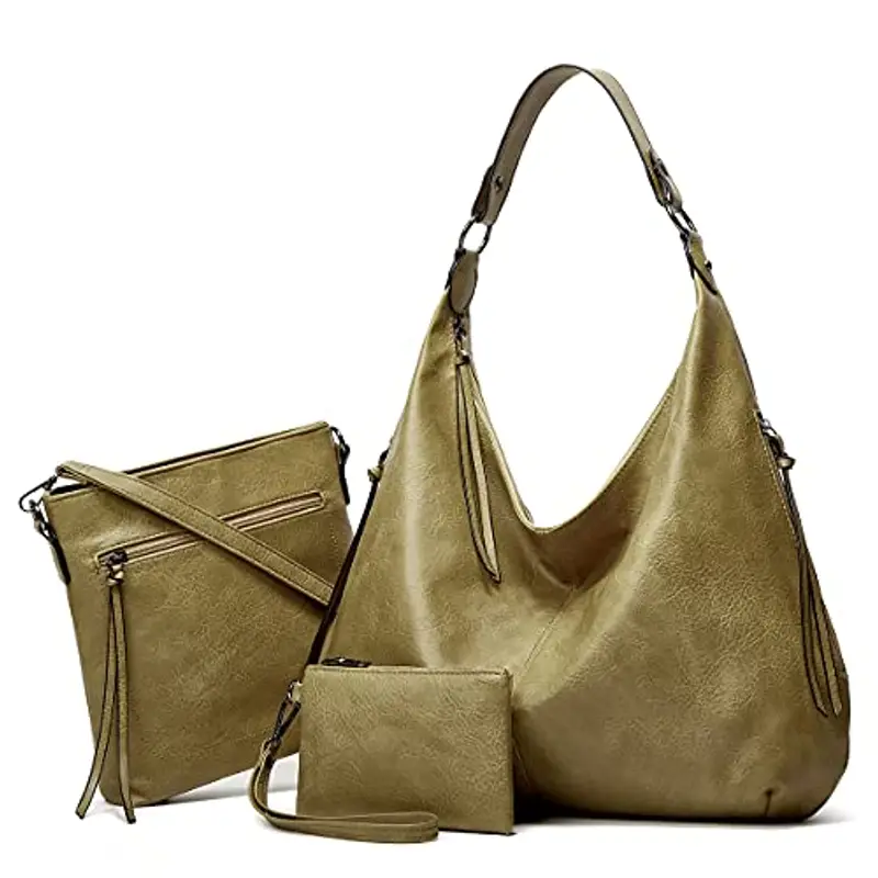 Ashioup, Borsa larga da donna vintage, in pelle ecologica in poliuretano, in stile hobo, con cerniera, Taglia unica