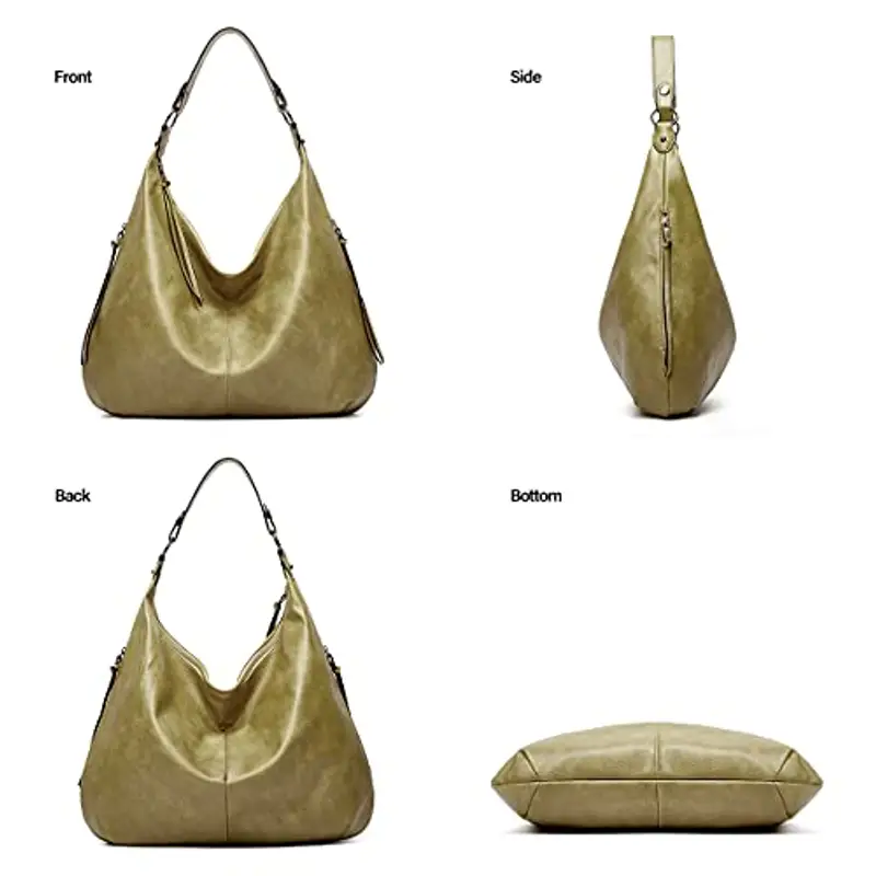 Ashioup, Borsa larga da donna vintage, in pelle ecologica in poliuretano, in stile hobo, con cerniera, Taglia unica miniatura 3