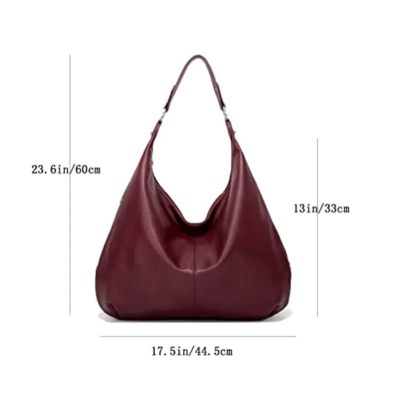 Ashioup, Borsa larga da donna vintage, in pelle ecologica in poliuretano, in stile hobo, con cerniera, Taglia unica miniatura 3