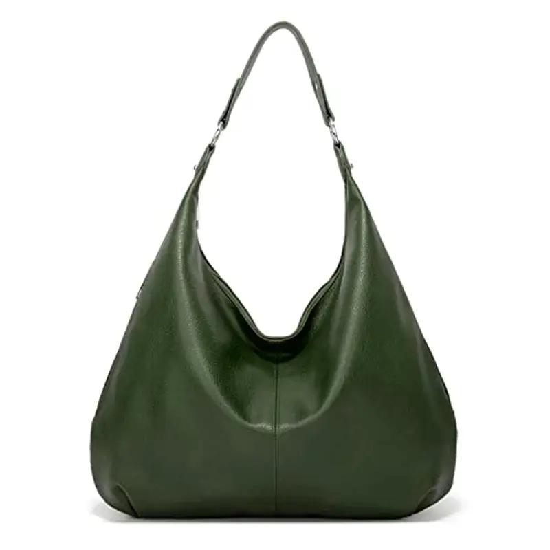 Ashioup, Borsa larga da donna vintage, in pelle ecologica in poliuretano, in stile hobo, con cerniera, Verde scuro, Taglia unica
