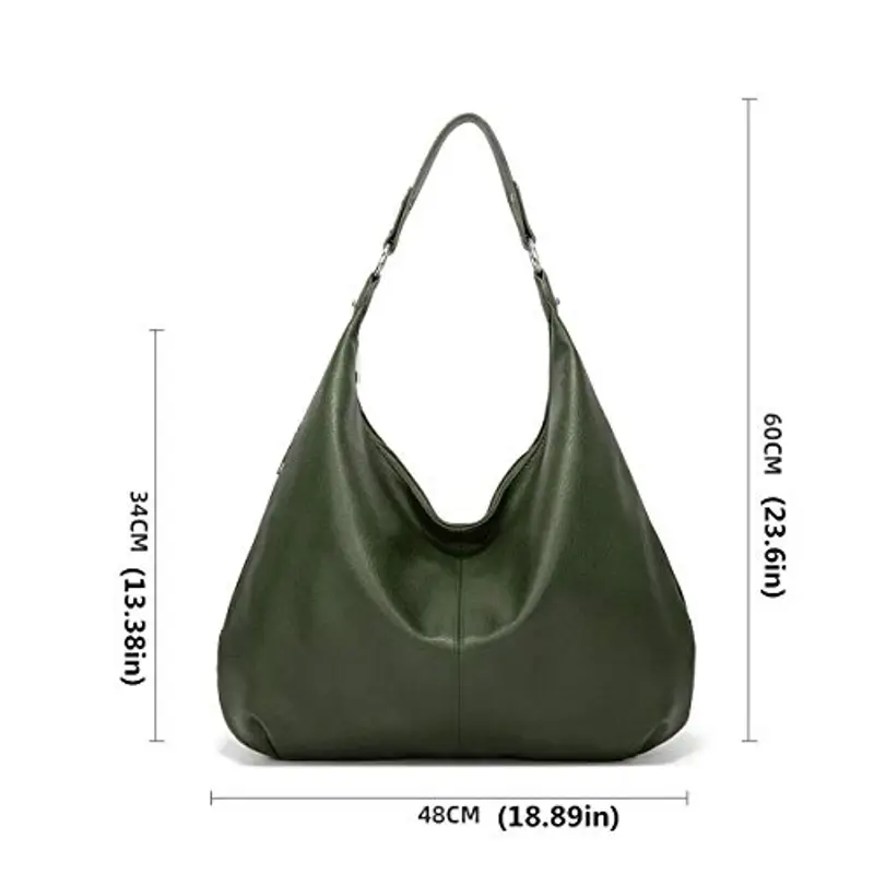 Ashioup, Borsa larga da donna vintage, in pelle ecologica in poliuretano, in stile hobo, con cerniera, Verde scuro, Taglia unica miniatura 3