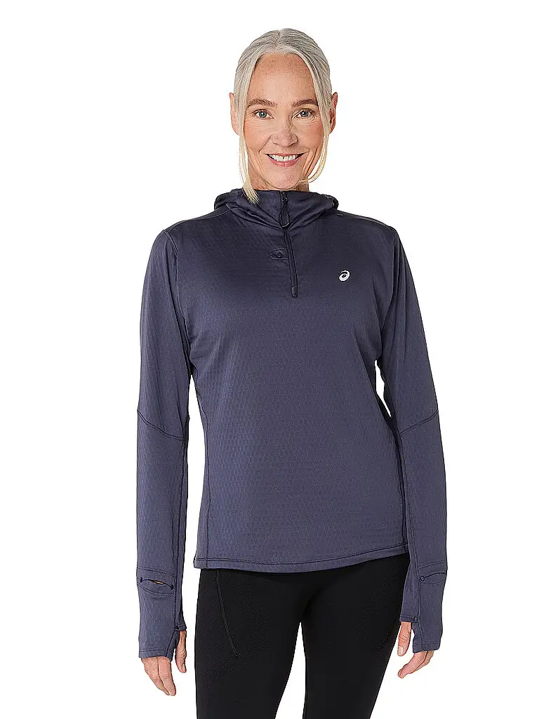 Maglietta da running da donna Road Winter con cappuccio blu | M