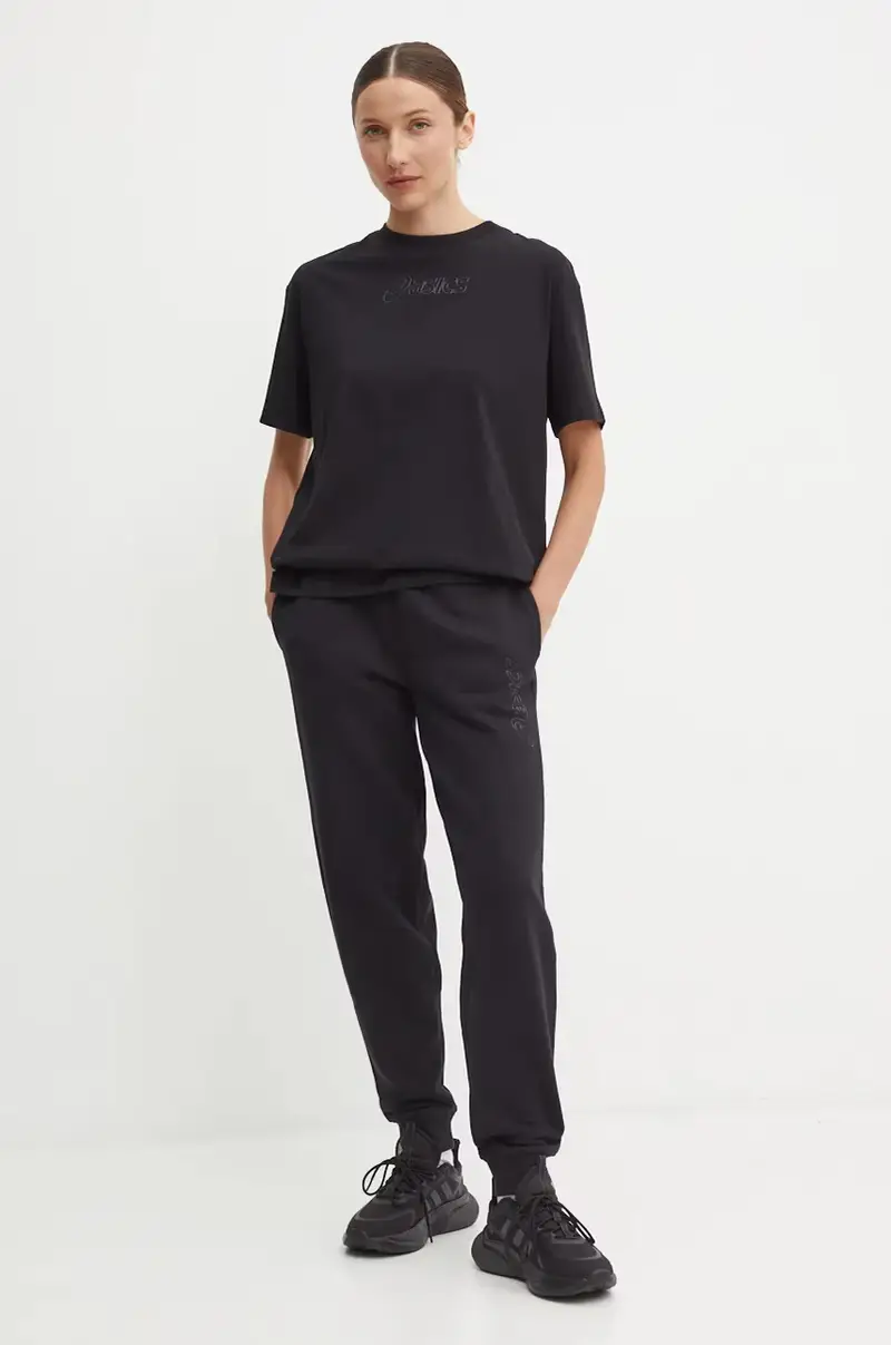 pantaloni donna colore nero con applicazione 2032C844 miniatura 2