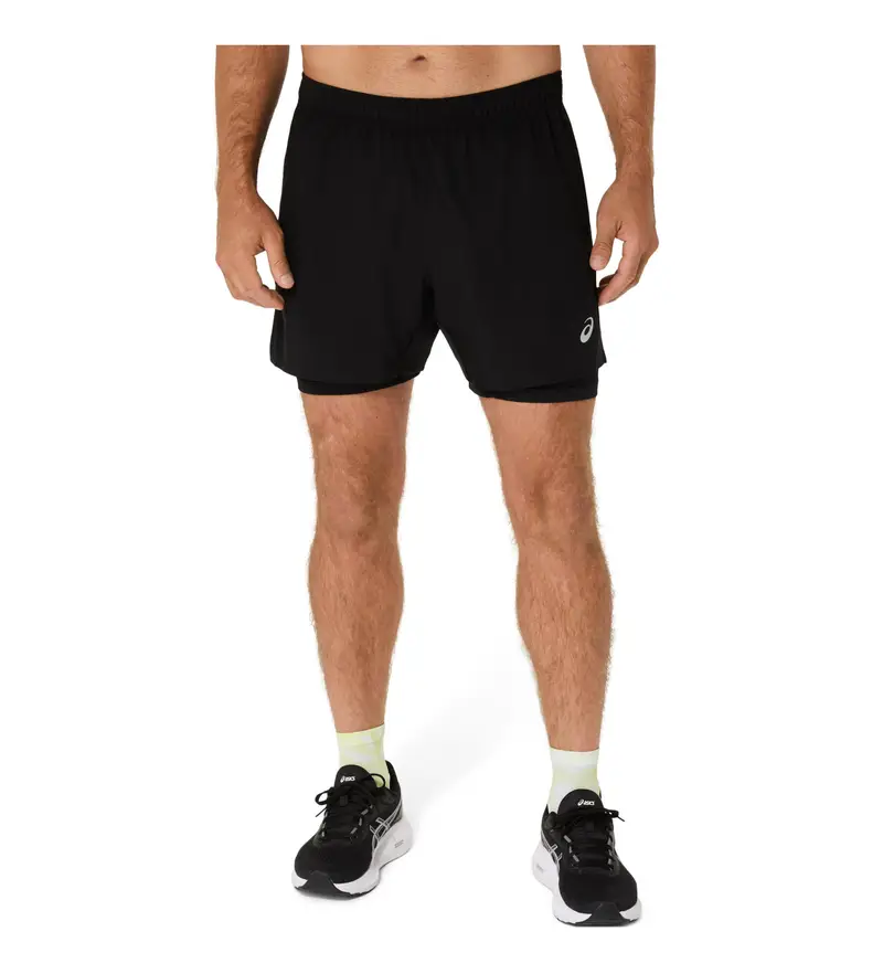 per uomo. 2011D218 Pantaloncini Core 2in1 5in neri (S), Nero, Sportivo, Multisport, Poliestere