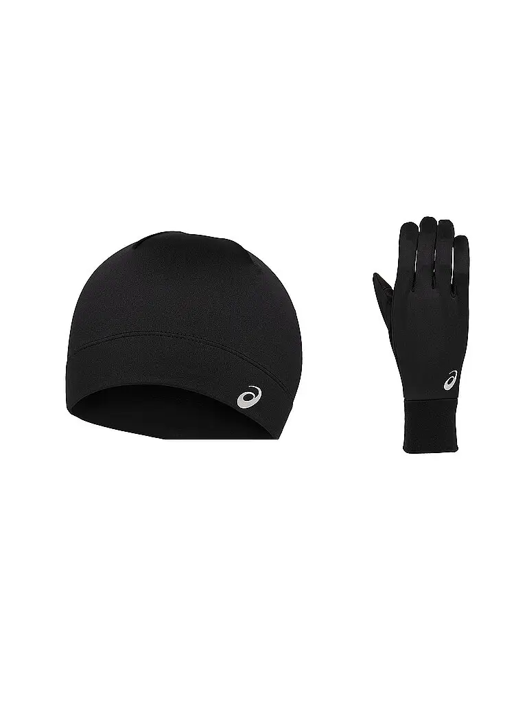 Set da running da uomo con cappello e guanti RUNNING PACK nero | XS