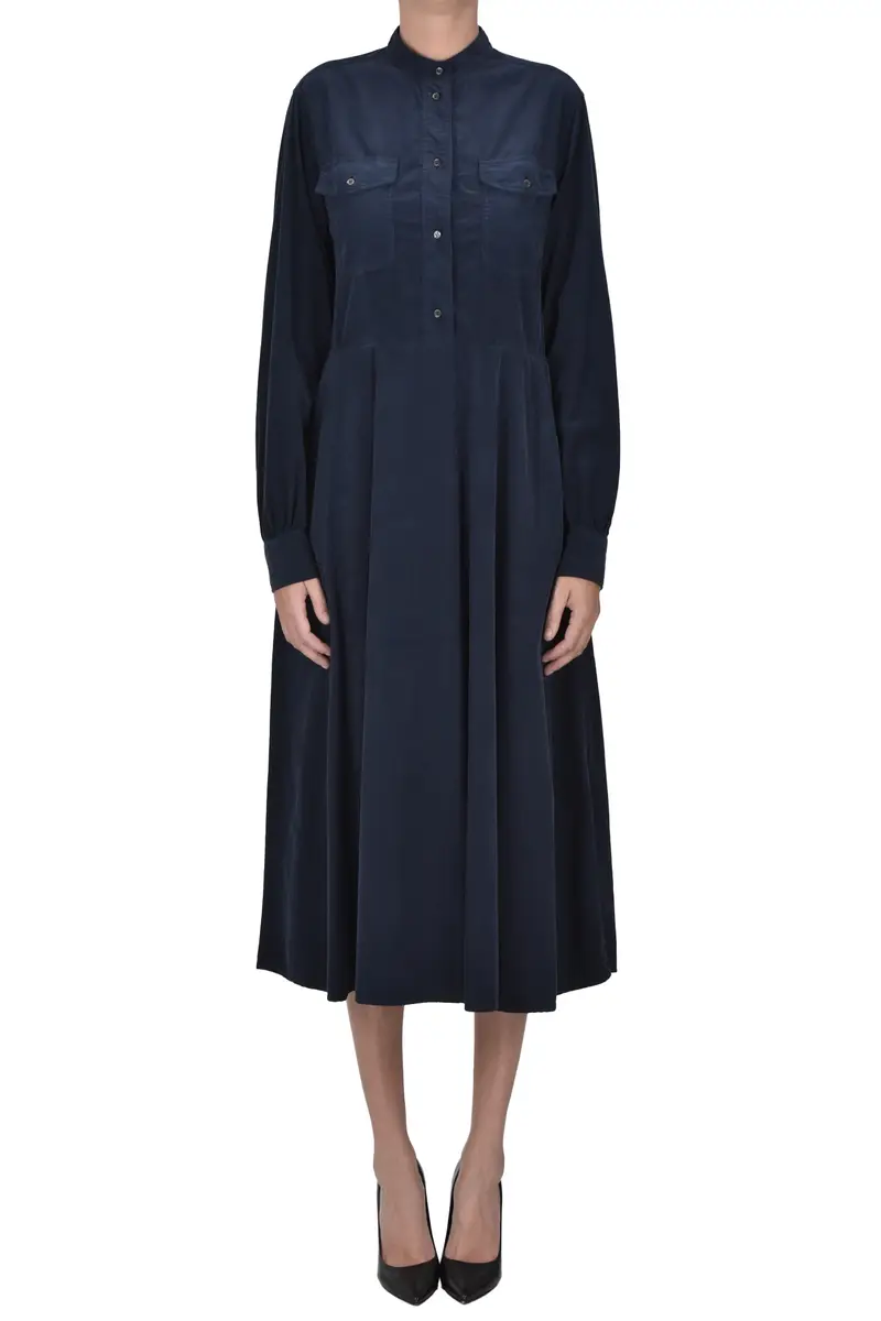 Abito chemisier in velluto millerighe Blu Marino