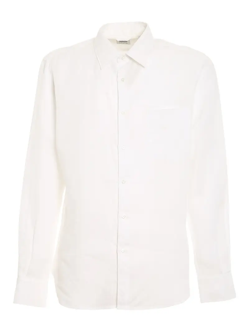 Camicia in lino con tasca applicata Bianco