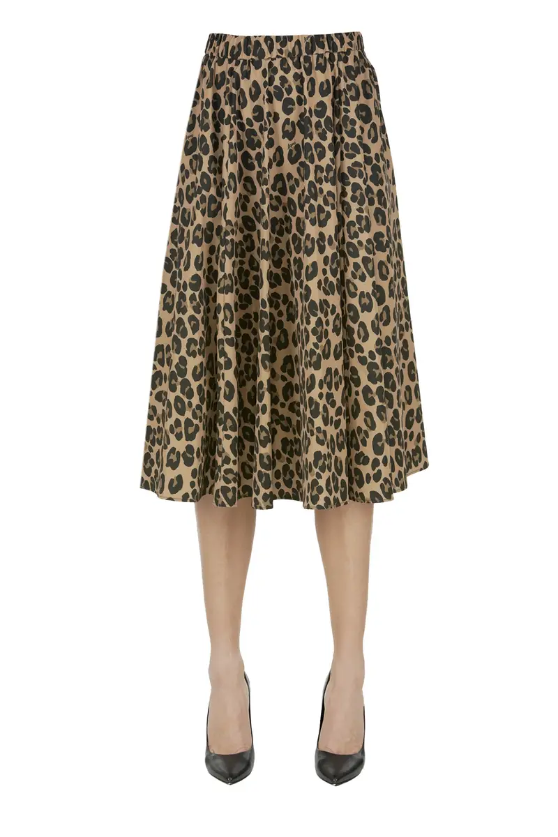 Gonna ruota stampa animalier Beige