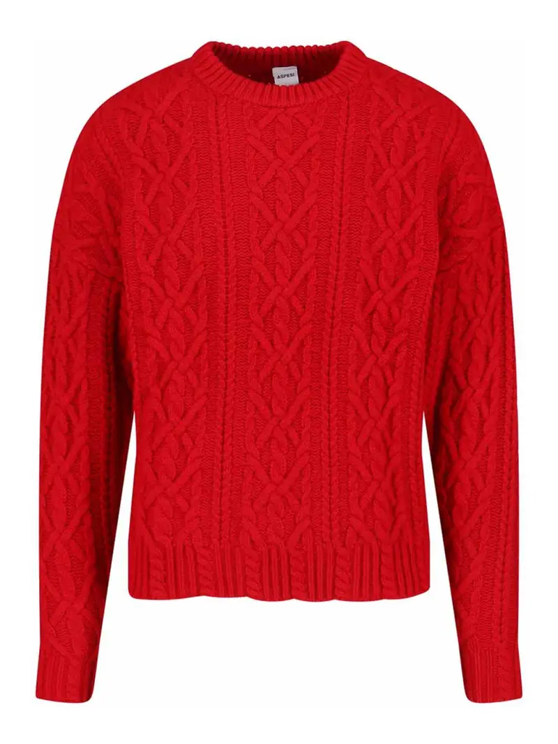 Maglione A Trecce Lana Rosso