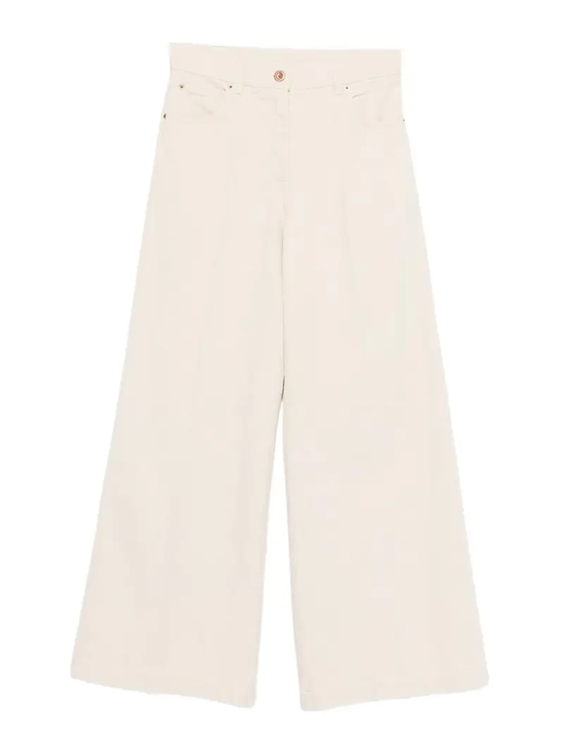 Pantaloni A Gamba Larga In Cotone Avorio Crema