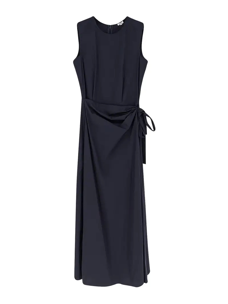 Vestito Lungo In Misto Cotone Blu